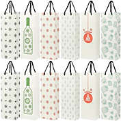 Blue Panda Holiday Wine Gift Bags with Handles, 6 Christmas Designs (5.5 x 15 x 3.2 In, 24 Pack)