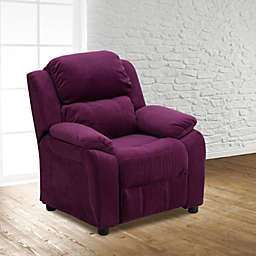 Flash Furniture Charlie Deluxe Padded Contemporary Purple Microfiber Kids Recliner with Storage Arms