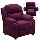 Alternate image 1 for Flash Furniture Charlie Deluxe Padded Contemporary Purple Microfiber Kids Recliner with Storage Arms