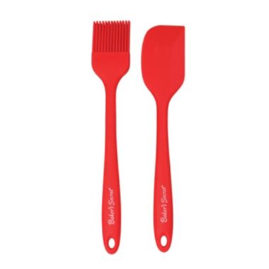 Baker's Secret Brush & Spatula Set, Silicone Heat Resistant, Dishwasher Safe, KKKtchen Essentials, Set of 2, Red. View a larger version of this product image.