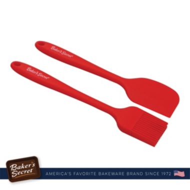 Baker's Secret Brush & Spatula Set, Silicone Heat Resistant, Dishwasher Safe, KKKtchen Essentials, Set of 2, Red. View a larger version of this product image.
