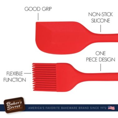 Baker's Secret Brush & Spatula Set, Silicone Heat Resistant, Dishwasher Safe, KKKtchen Essentials, Set of 2, Red. View a larger version of this product image.