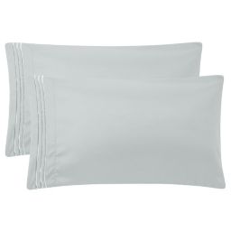 PiccoCasa Set of 2 Brushed Microfiber Zipper Embroidery Pillowcases, 110 gsm Classic Soft Pillow Covers in Home, Light Gray Queen