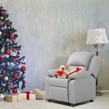 Slickblue Kids Deluxe Headrest  Recliner Sofa Chair with Storage Arms-Gray. View a larger version of this product image.