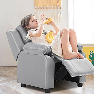 Slickblue Kids Deluxe Headrest  Recliner Sofa Chair with Storage Arms-Gray. View a larger version of this product image.