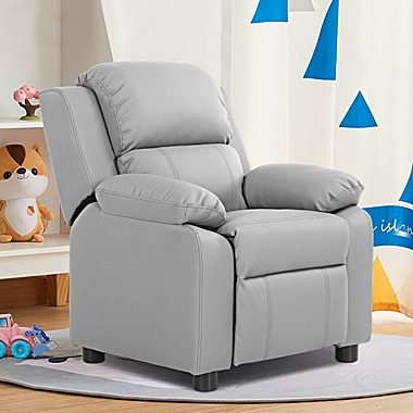 Slickblue Kids Deluxe Headrest  Recliner Sofa Chair with Storage Arms-Gray. View a larger version of this product image.