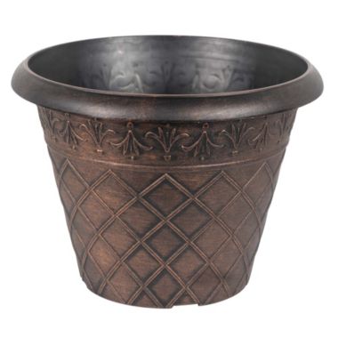 Garden Elements Outdoor Diamond Banded Plastic Planter, Copper, 14.75". View a larger version of this product image.