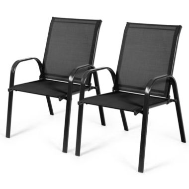 Gymax Set of 2 Patio Chairs Dining Chairs w/ Steel Frame Yard Outdoor. View a larger version of this product image.