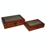 Cheungs Home Decorative Set of 2 Wooden Treasure Box with Marble Design Brown Tones