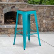 Flash Furniture Shania 4 Pk. 30" High Backless Crystal Teal-Blue Barstool with Square Wood Seat