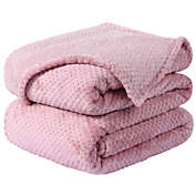 PiccoCasa Flannel Fleece Bed Blankets and Throws for Sofa, Soft Warm Microfiber Blanket, Mesh Fuzzy Plush 330GSM Lightweight Decorative Solid Blankets for Bed 78"x90" Pink