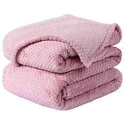 PiccoCasa Flannel Fleece Bed Blankets and Throws for Sofa, Soft Warm Microfiber Blanket, Mesh Fuzzy Plush 330GSM Lightweight Decorative Solid Blankets for Bed Queen (78x90) Pink