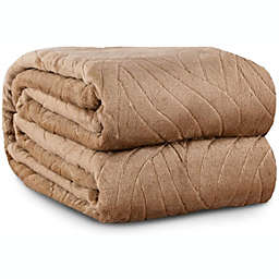SHOPBEDDING Cozy Throw Blanket Fleece - Lightweight Throw Blanket for Couch or Sofa - Embossed Flannel Blanket for Travel - Taupe, 50