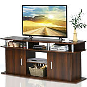 Costway-CA 63&quot; TV Entertainment Console Center with 2 Cabinets-Walnut