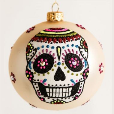 Day of the Dead Wedding Bride and Groom Sugar Skulls Polish Glass Ball Ornament. View a larger version of this product image.