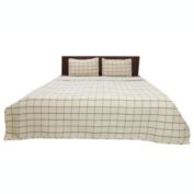 Ninety Six Windowpane Beige and Brown Cotton Queen  Coverlet Set