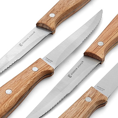 Gibson Home Seward 4 Piece Stainless Steel Steak Knife Cutlery Set with Wood Handles. View a larger version of this product image.