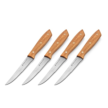 Gibson Home Seward 4 Piece Stainless Steel Steak Knife Cutlery Set with Wood Handles. View a larger version of this product image.