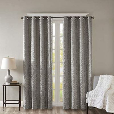 JLA Home SunSmart Mirage 100% Total Blackout Single Window Curtain, Knitted Jacquard Damask Room Darkening Curtain Panel with Grommet Top, 50x95", Charcoal