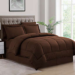 Sweet Home Collection 8 Piece Comforter Set Bag with Unique Design, Bed Sheets, 2 Pillowcases & 2 Shams & Bed Skirt All Season, King, Chocolate