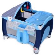 Slickblue Foldable Baby Crib Playpen with Mosquito Net and Bag-Blue
