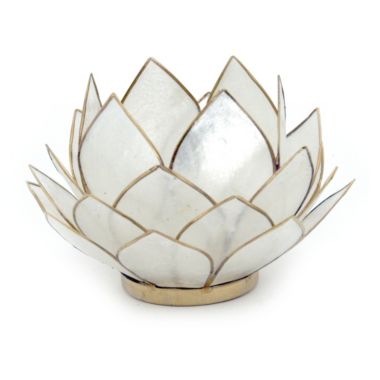 Contrast Natural White Capiz Shell Opening Lotus Flower Bulb Tealight Candle Holder. View a larger version of this product image.