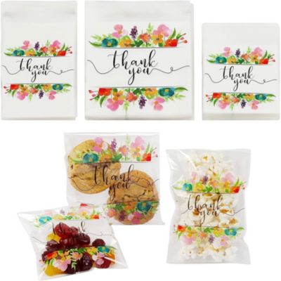 Sparkle and Bash Floral Thank You Goodie Bags, Party Decor in 3 Sizes (300 Pack)