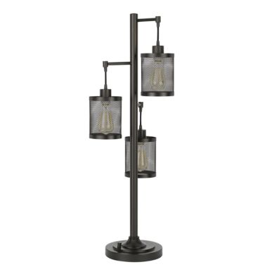 Saltaro Sherpi 37 Inch Metal Table Lamp, 3 Hanging Mesh Shades, Bronze Black- Saltoro Sherpi. View a larger version of this product image.