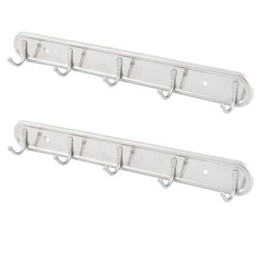 Unique Bargains Wall Mount Rack 5 Hanging Hooks, Lightweight Bedroom Washroom Wall Mounted Towel Hat Coat Hanger Rack, 2 Pieces, 12" x 1.3" x 1.4"(L*W*H). View a larger version of this product image.