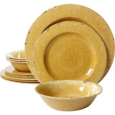 Studio California Melamine Mauna 12-Piece Dinnerware Set in Yellow Crackle Look Decal. View a larger version of this product image.