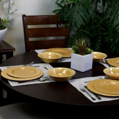 Studio California Melamine Mauna 12-Piece Dinnerware Set in Yellow Crackle Look Decal. View a larger version of this product image.