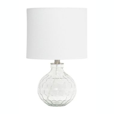 Elegant Designs 17.75" Modern Glass Patterned Hexagon Standard Endtable Bedside Desk Table Lamp With White Fabric Shade, Clear. View a larger version of this product image.
