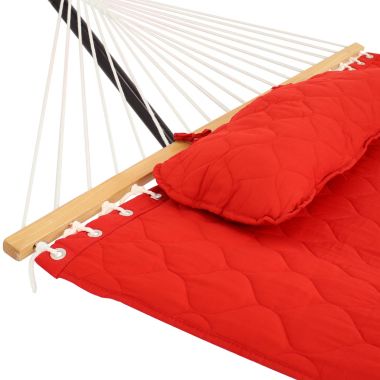 Sunnydaze 2-Person Quilted Double Hammock with Spreader Bars with Freestanding Stand - 400 lb Weight Capacity/12' Stand - Red. View a larger version of this product image.