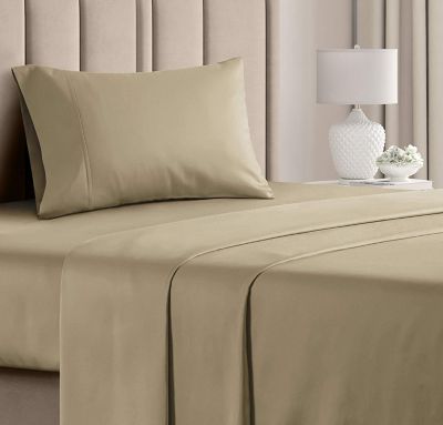 CGK Unlimited 3 Piece 100% Cotton 400 Thread Count Sheet Set - Twin Extra Long - Beige