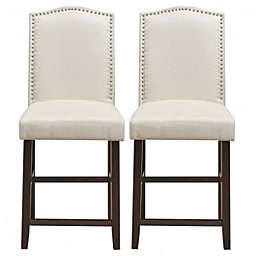 Costway 2 Pcs Fabric Nail Head Counter Height Dining Side Chairs Set-Beige