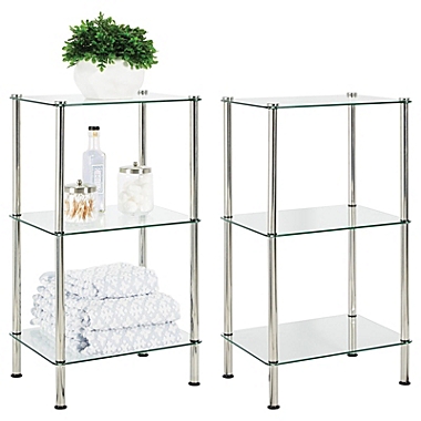 mDesign Metal/Glass 3-Tier Storage Tower w/ Glass Shelves, 2 Pack, Chrome/Clear. View a larger version of this product image.