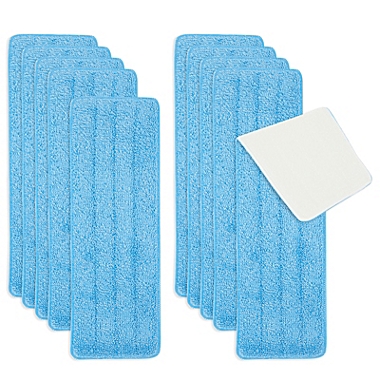 Juvale 10 Pack Reusable Microfiber Mop Pads for Floor Cleaning, Washable Replacement Hook and Loop Cleaners, Blue (16.5 x 5.5 In). View a larger version of this product image.