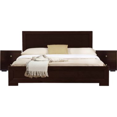 Camden Isle Home Decorative Trent Wooden Platform Bed in Espresso, Queen with 2 Nightstands. View a larger version of this product image.