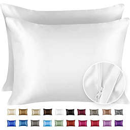 SHOPBEDDING Silky Satin Pillowcase for Hair and Skin - Standard Satin Pillow Case with Zipper, White (Pillowcase Set of 2) By BLISSFORD