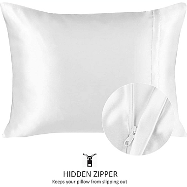 SHOPBEDDING Silky Satin Pillowcase for Hair and Skin - Standard Satin Pillow Case with Zipper, White (Pillowcase Set of 2) By BLISSFORD. View a larger version of this product image.