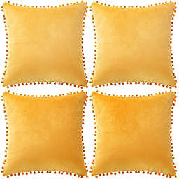 PiccoCasa Velvet Pompoms Pillow Cover For Sofa Bed, 4Pcs Gold 20