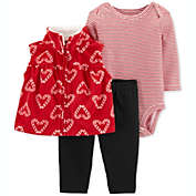 Carter&#39;s Baby Girl&#39;s 3 Pc Candy Cane Print Vest Striped Bodysuit & Pants Set Red Size 3MOS