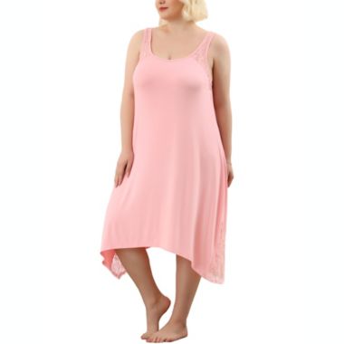 Agnes Orinda Women's Plus Size Sleep Dress Lace Insert Sleeveness Irregular Hem Nightgown, Rayon Sleepwear Sleepshirts Nightdress Loose Fit Gown Dress, Pink, 3X. View a larger version of this product image.