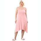 Alternate image 1 for Agnes Orinda Women's Plus Size Sleep Dress Lace Insert Sleeveness Irregular Hem Nightgown, Rayon Sleepwear Sleepshirts Nightdress Loose Fit Gown Dress, Pink, 3X