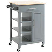 HOMCOM Compact Kitchen Trolley Utility Cart on Wheels with Open Shelf & Storage Drawer for Dining Room, Kitchen, Grey