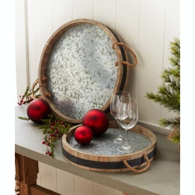 Melrose Decorative Wine Barrel Tray (Set Of 2) 15.5", 19.75"D Wood/Metal. View a larger version of this product image.