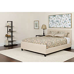 Emma + Oliver Twin Two Button Tufted Platform Bed/Memory Foam Mattress-Beige Fabric