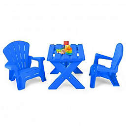 Costway 3-Piece Plastic Children Table Chair Set-Blue