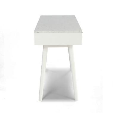 The Bianco Collection Viola 44" Rectangular Italian Carrara White Marble Writing Desk with White Legs. View a larger version of this product image.