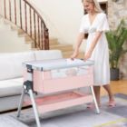 Alternate image 3 for Slickblue Baby Bassinet Bedside Sleeper with Storage Basket and Wheel for Newborn-Pink